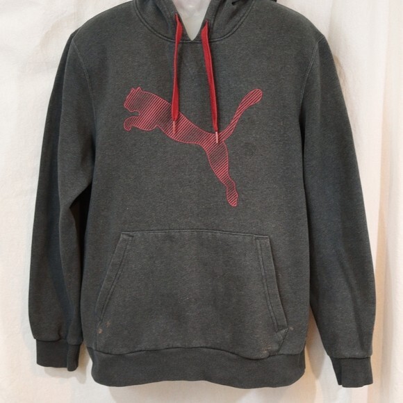 Puma Gray Graphic Logo Hoodie Sweatshirt  Athletic Athlesiure LG - Picture 10 of 12